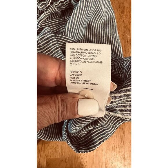 Anthropologie Blue White Pin Stripe Linen Blend Romper SZ 12 - Picture 7 of 10
